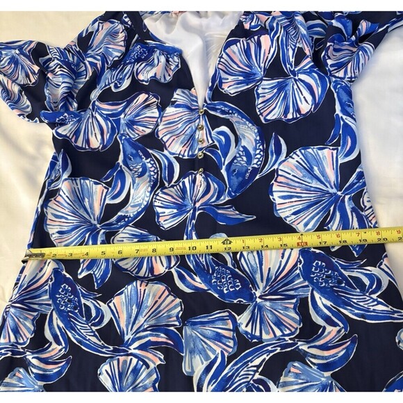 LILLY PULITZER Brynle Shift Dress Reel Life Blue Botanical Medium Long Sleeve - Picture 13 of 14